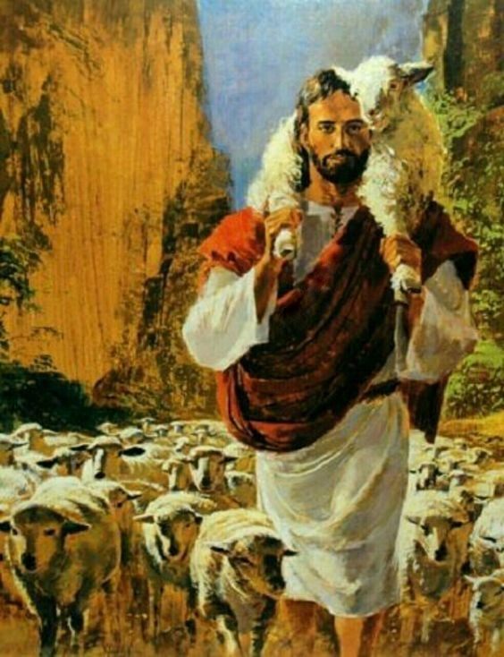 El Buen Pastor con la oveja sobre sus hombros